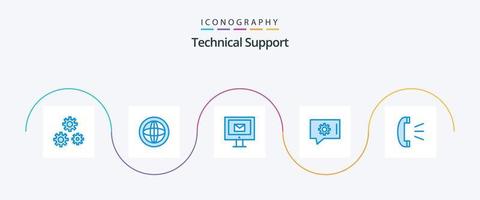 soporte técnico azul 5 paquete de iconos que incluye llamada. soporte de chat apoyo. configuración de chat. servicio vector