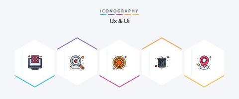 ux y ui 25 paquete de iconos de línea completa que incluye pin. ubicación. color. borrar. basura vector