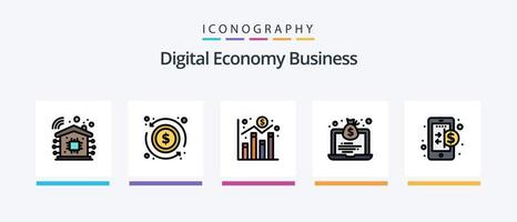 la línea de negocios de economía digital llenó un paquete de 5 íconos que incluye . servidor. tecnología. base de datos. computadora. diseño de iconos creativos vector
