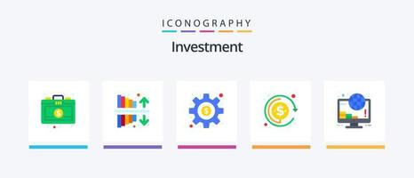 paquete de iconos planos de inversión 5 que incluye. pago. engranaje. en línea. ganancia. diseño de iconos creativos vector