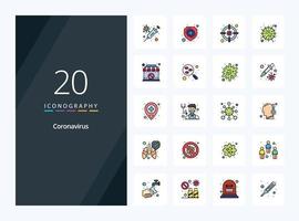 20 icono lleno de línea de coronavirus para presentación vector