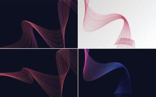 Set of 4 geometric wave pattern background Abstract waving line vector