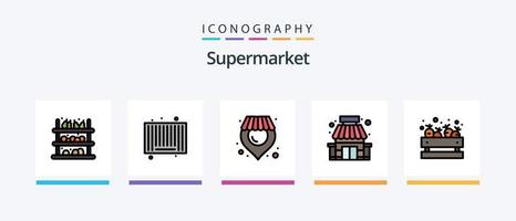 la línea de supermercado llenó el paquete de 5 íconos, incluido el abierto. comercio. comestibles. mercado. insignia. diseño de iconos creativos vector