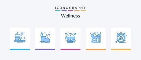 paquete de iconos wellness blue 5 que incluye corazón. peso. alimento. peso. máquina. diseño de iconos creativos vector