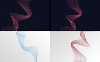 Set of 4 geometric wave pattern background Abstract waving line vector