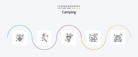 Camping Line 5 Icon Pack Including . picnic. light. bench. tree vector