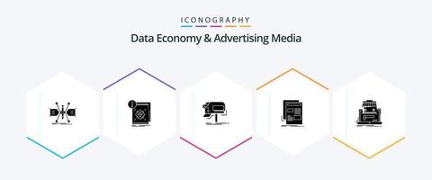 Data Economy And Advertising Media 25 Glyph icon pack including newspaper. news. information. mail. marketing vector