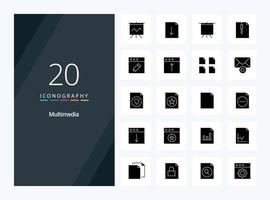 20 Multimedia Solid Glyph icon for presentation vector
