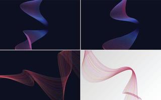 Set of 4 geometric wave pattern background Abstract waving line vector