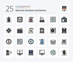 Paquete de iconos llenos de 25 líneas de dispositivos que incluye dispositivos. equipo. cargar. electrónico. dispositivos vector