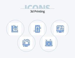 Diseño de iconos del paquete de 5 iconos azules de impresión 3d. impresión. teléfono inteligente cubo. impresión. 3d vector