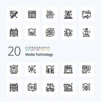 20 Media Technology Line icon Pack like movie system cloud media hardware vector