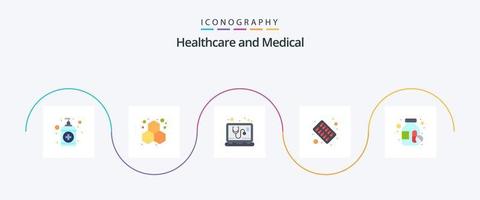 paquete de iconos de 5 planos médicos que incluye botella de medicina. medicamento. controlar. pastillas cápsula vector