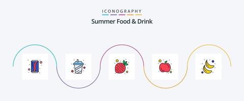 la línea de comida y bebida de verano llenó el paquete de iconos flat 5 que incluye fruta. banana. frutas alimento. fruta vector