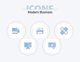 Modern Business Blue Icon Pack 5 Icon Design. graph. analytics. analytic. presentation. search vector