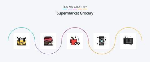 paquete de iconos de 5 planos llenos de línea de comestibles que incluye código. bar. alimento. refresco. café vector