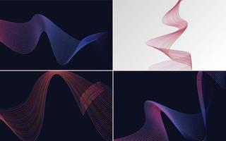 Set of 4 geometric wave pattern background Abstract waving line vector