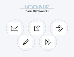 diseño de iconos del paquete de iconos de línea de elementos básicos de la interfaz de usuario 5. adelante. flecha. medios de comunicación. izquierda. vector