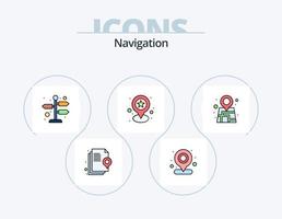 paquete de iconos llenos de línea de navegación 5 diseño de iconos. GPS. ruta. pantalla. alfiler. ubicación vector