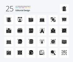 diseño editorial paquete de iconos de 25 glifos sólidos que incluye la diferencia. vista. arte. disposición. archivo vector