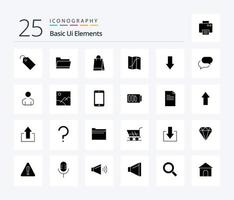 Basic Ui Elements 25 Solid Glyph icon pack including arrows. pin. bag. navigation. map vector