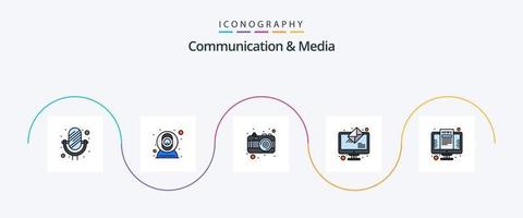 Communication And Media Line Filled Flat 5 Icon Pack Including computer. send. camera. online. picture vector