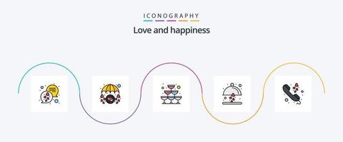 paquete de iconos de 5 planos llenos de línea de amor que incluye llamada. amar. paraguas. alimento. fiesta vector