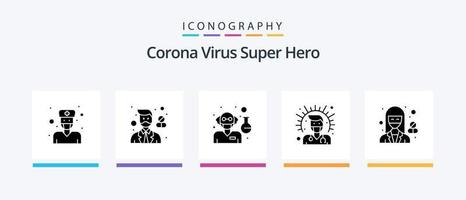 paquete de iconos de glifo 5 de superhéroe del virus de la corona que incluye avatar. salud. farmacéutico. doctor. masculino. diseño de iconos creativos vector