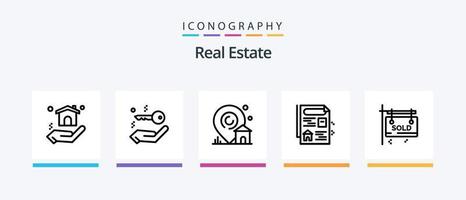 paquete de iconos de línea 5 de bienes raíces que incluye. oficina. casa. diseño de iconos creativos vector