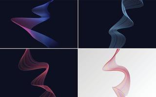 Set of 4 geometric wave pattern background Abstract waving line vector