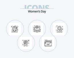 Womens Day Line Icon Pack 5 Icon Design. happy. learning. badge. woman. book vector