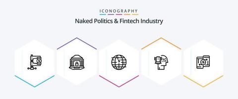 Naked Politics And Fintech Industry 25 Line icon pack including protection. personal data protection. lock. decentralized. blockchain vector