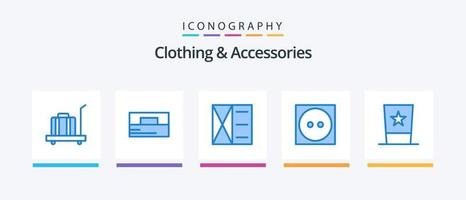 Paquete de 5 íconos azules de ropa y accesorios que incluye . arriba. cuidado. sombrero. ropa. diseño de iconos creativos vector