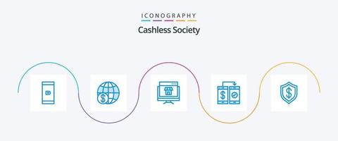 paquete de iconos azul 5 de la sociedad sin efectivo que incluye el pago. sin efectivo mundial. bancario. en línea vector