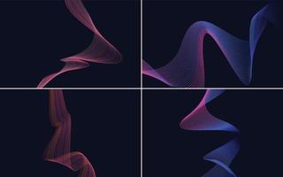 Set of 4 geometric wave pattern background Abstract waving line vector