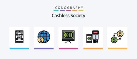 Cashless Society Line Filled 5 Icon Pack Including qr. code. credit. technology. cyber. Creative Icons Design vector