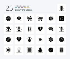 paquete de iconos de 25 glifos sólidos de biología que incluye biología. costillas hospital. pecho. celúla vector