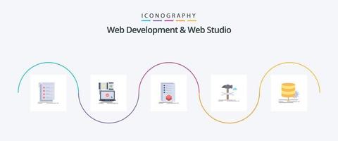 paquete de iconos flat 5 de desarrollo web y estudio web que incluye martillo. construir. sensible. marca. lista vector