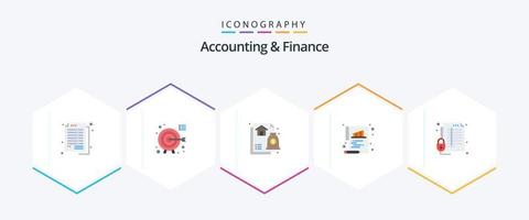 contabilidad y finanzas 25 paquete de iconos planos que incluye candado. documento. enfocar. cuadro. hipoteca vector