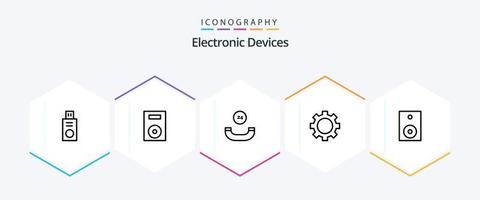 paquete de iconos de 25 líneas de dispositivos que incluye productos. dispositivos. todo el tiempo. tecnología. artilugio vector