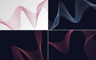 Set of 4 geometric wave pattern background Abstract waving line vector