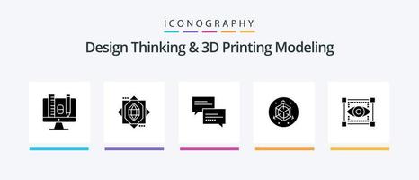 Design Thinking And D Printing Modeling Glyph 5 Icon Pack Including sketching. visual. chat. designd. scale. Creative Icons Design vector