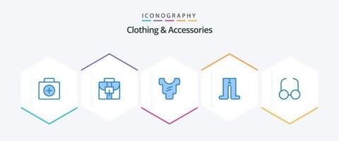 ropa y accesorios paquete de 25 íconos azules que incluye . vista. cuerpo. leer. medias vector