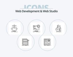 Web Development And Web Studio Line Icon Pack 5 Icon Design. computer. code. layout. team. group vector