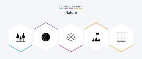 paquete de iconos de 25 glifos de la naturaleza que incluye . . copo de nieve. ondas. mar vector