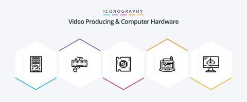 paquete de iconos de 25 líneas de producción de video y hardware de computadora que incluye la tecla. computadora. ratón. acceso. procesador vector