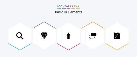 Basic Ui Elements 25 Glyph icon pack including location. mail. arrow. sms. chating vector