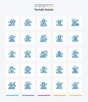 avatar femenino creativo 25 paquete de iconos azules como negocios. femenino. mujer. empleado. servicio vector