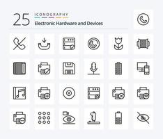 Devices 25 Line icon pack including accordion. macro. database. flower. sign vector