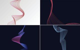 Set of 4 geometric wave pattern background Abstract waving line vector